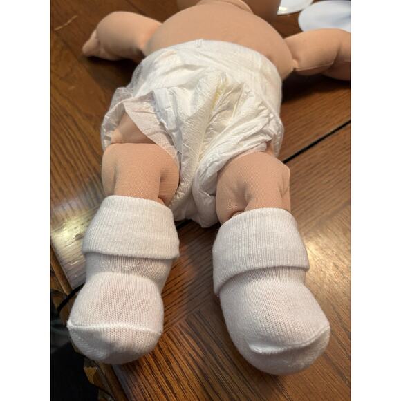 1980s Cabbage Patch Kid Preemie Baby Bald Blue Eyes Blue & Pink Floral Dress - Picture 3 of 7